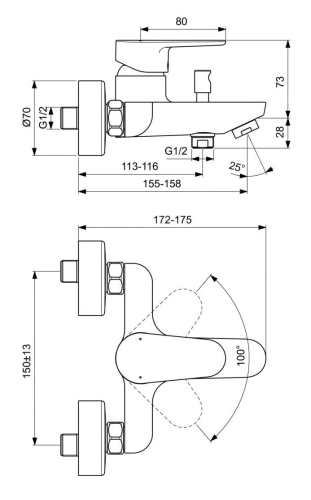 Ideal Standard Cerafine O kádtöltő csaptelep, króm BC500AA