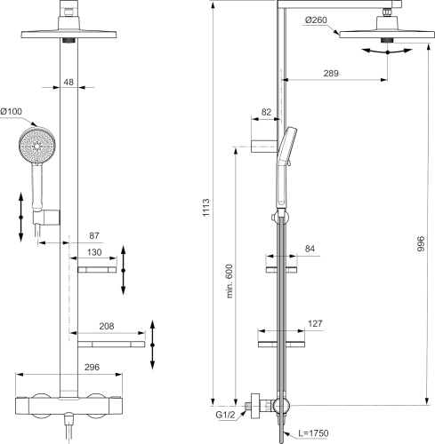 Ideal Standard Ceratherm Alu+ termosztátos zuhanyrendszer, silver BD583SI