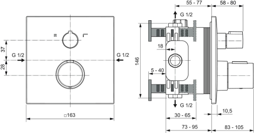 Ideal Standard Ceratherm C100 két funkciós termosztátos falsík alatti csaptelep, króm A7522AA