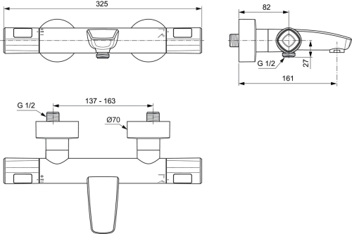 Ideal Standard Ceratherm T100 termosztátos kádtöltő csaptelep , króm A7238AA