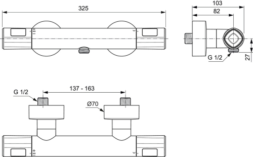 Ideal Standard Ceratherm T100 termosztátos zuhany csaptelep , króm A7229AA