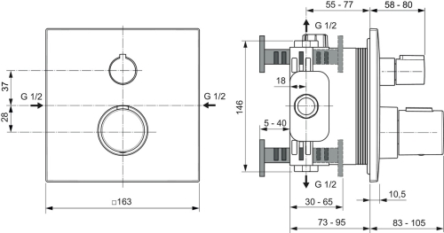 Ideal Standard Ceratherm C100 egy funkciós termosztátos falsík alatti csaptelep, króm A6956AA
