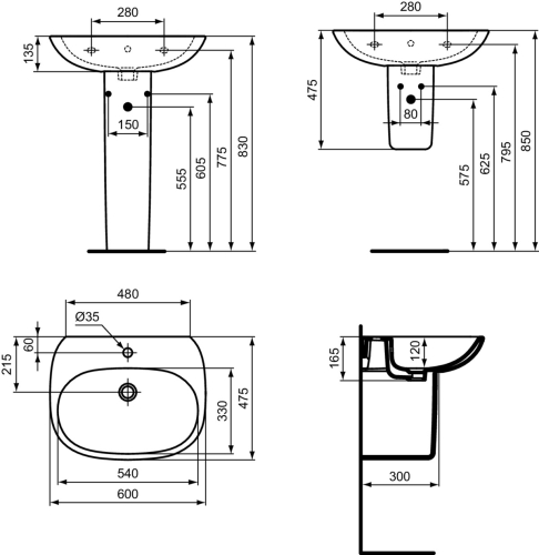 Ideal Standard Tesi 60x47,5 xm mosdó T352201