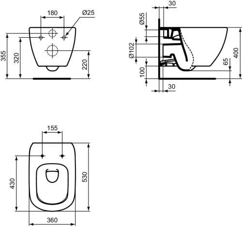 Ideal Standard Tesi Aquablade fali wc, fehér T007901