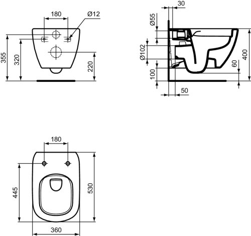 Ideal Standard Tesi RimLS+ fali wc, fehér T493201