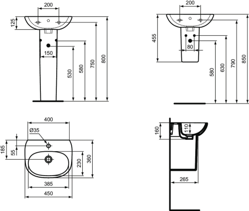 Ideal Standard Tesi 45x36 cm kézmosó T352401