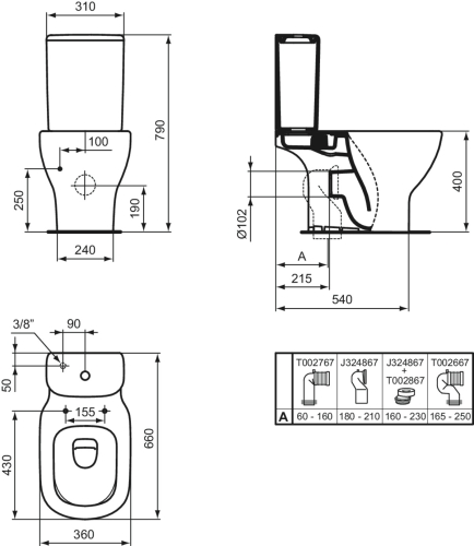 Ideal Standard Tesi Aquablade monoblokkos wc csészéhez tartály, fehér T356701