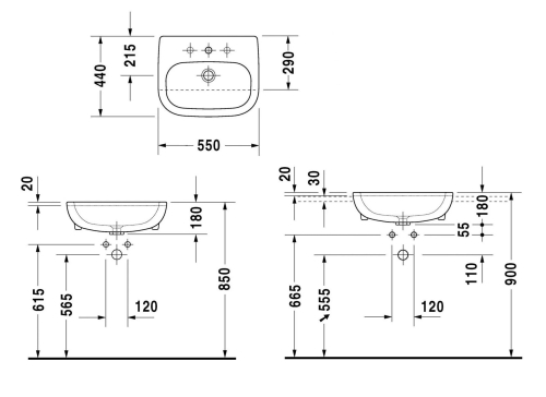 Duravit D-Code 55x44 cm félig beépíthető mosdó, fehér 0339550000 (K)