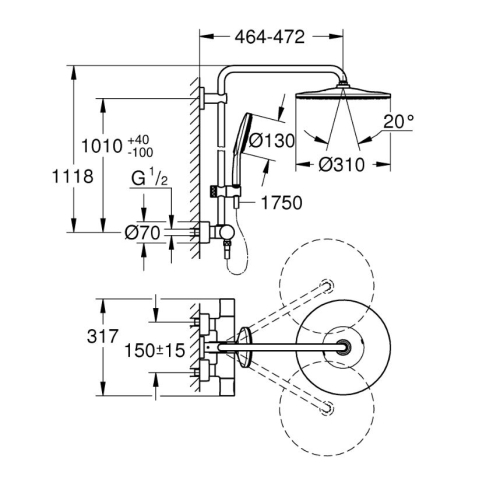 Grohe Rainshower SmartActive 310 termosztátos zuhanyrendszer, króm 26836000