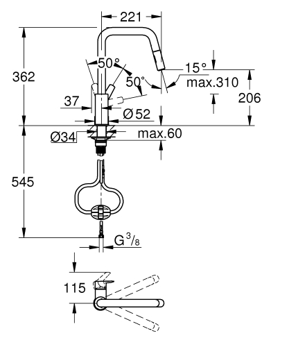 Grohe Start kihúzható zuhanyfejes egykaros mosogatócsap, króm 30631000