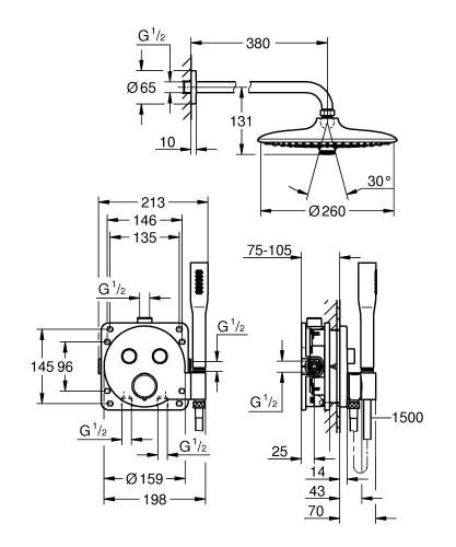 Grohe Precision SmartControl falsík alatti zuhanyrendszer Vitalio Joy 260 fejzuhannyal 34878000