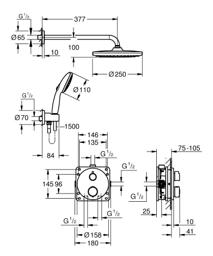 Grohe Precision Thermostat falsík alatti zuhanyrendszer Vitalio Start 250 fejzuhannyal 34883000