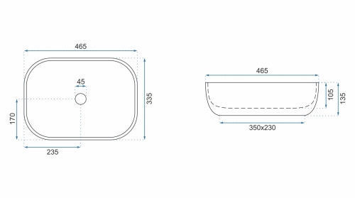 Rea Livia 46,5x33,5 cm pultra ültethető mosdó, kőhatású REA-U3800