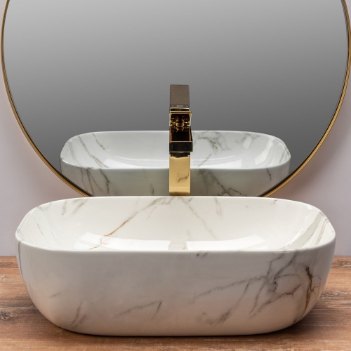 Rea Belinda Marble 46x32 cm pultra ültethető mosdó, fehér REA-U6596