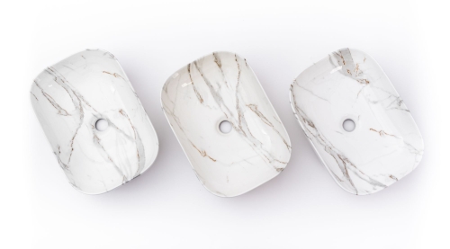 Rea Belinda Marble 46x32 cm pultra ültethető mosdó, fehér REA-U6596