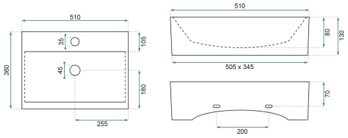 Rea Bonita 51x36 cm pultra ültethető mosdó, fehér/fekete REA-U8701
