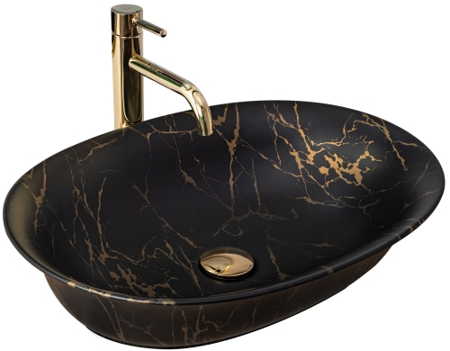 Rea Roma Marble 56x40 cm pultra ültethető mosdó, fekete/arany REA-U5609