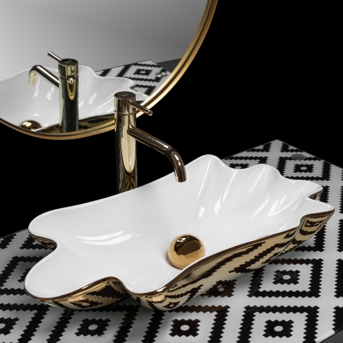 Rea Sea 62x33 cm pultra ültethető mosdó, fehér/arany REA-U3400