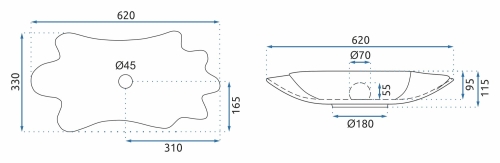 Rea Sea 62x33 cm pultra ültethető mosdó, fekete REA-U3401