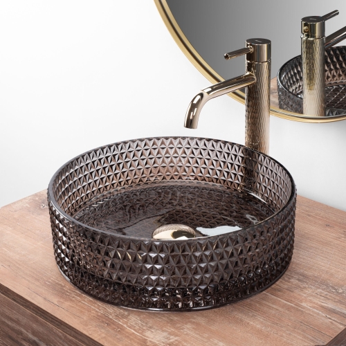 Rea Cristal 35,5 cm pultra ültethető üvegmosdó, fekete REA-U9671