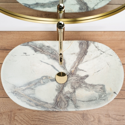 Rea Royal Sand 62,5x37 cm pultra ültethető mosdó, kőhatású REA-U6502
