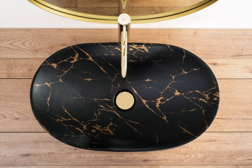 Rea Royal Marble 60,5x36 cm pultra ültethető mosdó, fekete/arany REA-U8008