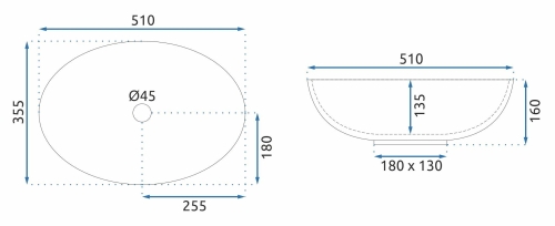 Rea Frost 51x35,5 cm pultra ültethető üvegmosdó, fekete REA-U5071