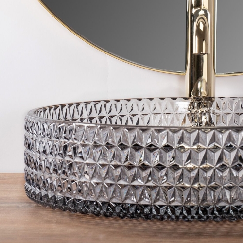 Rea Cristal 39 cm pultra ültethető üvegmosdó, szürke REA-U8880