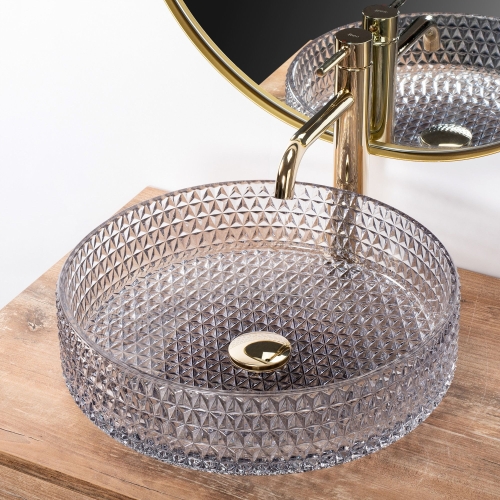 Rea Cristal 39 cm pultra ültethető üvegmosdó, szürke REA-U8880