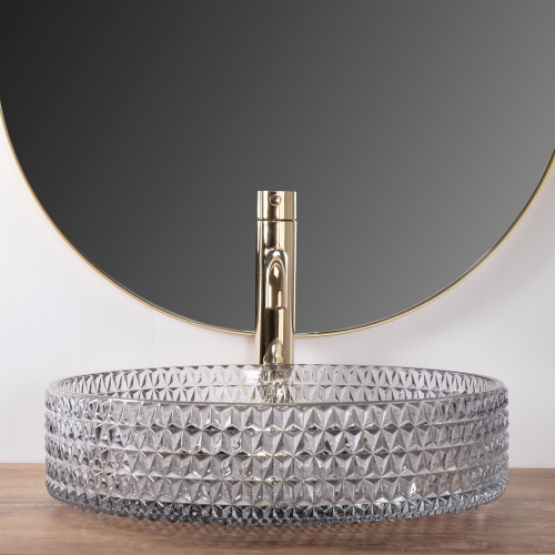 Rea Cristal 39 cm pultra ültethető üvegmosdó, szürke REA-U8880