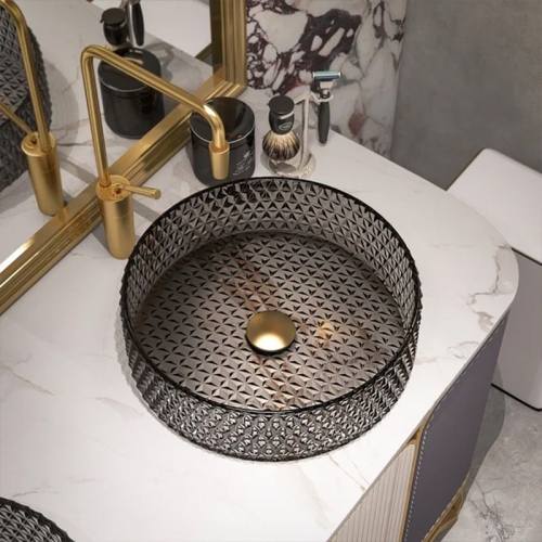Rea Cristal 39 cm pultra ültethető üvegmosdó, szürke REA-U8880