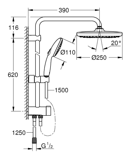 Grohe Vitalio Start System 250 Flex zuhanyrendszer diverterrel, matt fekete 266802431