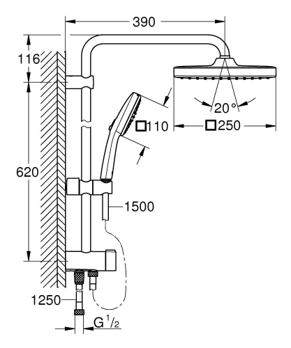 Grohe Vitalio Comfort 250 Flex zuhanyrendszer diverterrel, matt fekete 266982431