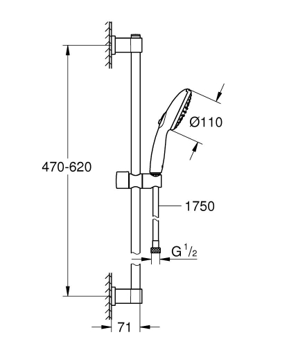 Grohe Vitalio Start 110 zuhanyszett, 2 féle vízsugárral, matt fekete 279482431