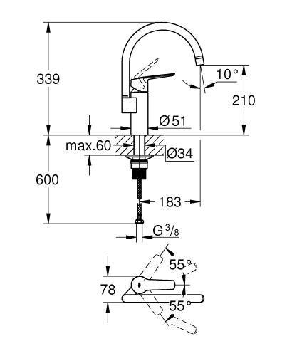 Grohe Start egykaros mosogatócsap, matt fekete 304692430