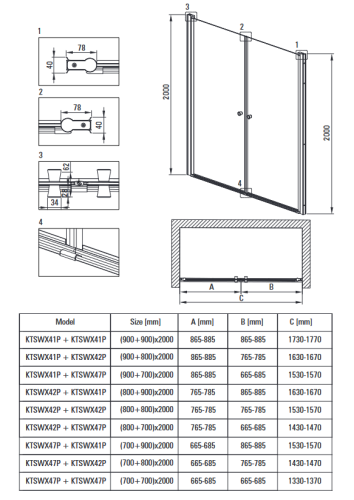 Deante Kerria Plus 90 cm lengőajtós zuhanyajtó, króm KTSW041P