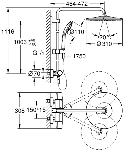 Grohe Euphoria System 310 zuhanyrendszer termosztátos csapteleppel 26075001