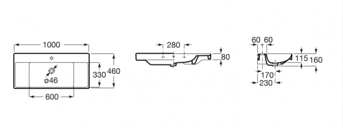 Roca Ona 100x46 cm FINECERAMIC mosdó, fehér Supraglaze A32768AS00