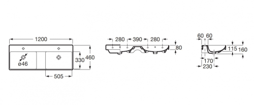 Roca Ona 120x46 cm FINECERAMIC mosdó, matt fehér A32768B620