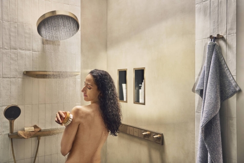 Hansgrohe RainSelect falsík alatti termosztátos csaptelep színkészlet 5 fogyasztóhoz, szálcsiszolt bronz 15384140