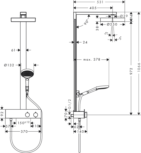 Hansgrohe Rainfinity Showerpipe 250 1jet EcoSmart zuhanyrendszer, matt fekete 28742670