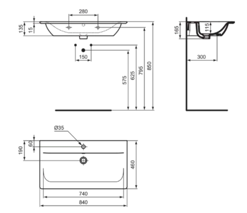 Ideal Standard Connect Air 84x46 cm mosdó, matt fekete E0279V3