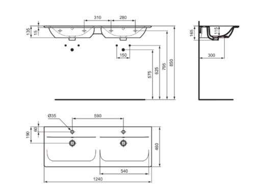 Ideal Standard Connect Air 124x46 cm mosdó, fehér E027301