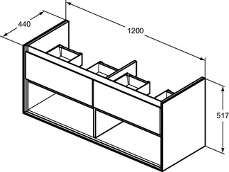 Ideal Standard Connect Air 120 cm fali mosdótartó szekrény nyitott polccal, fehér E0829B2