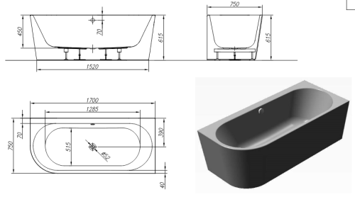Kolpa-San Dream SP falhoz állítható fürdőkád 170x75 cm, balos 518030