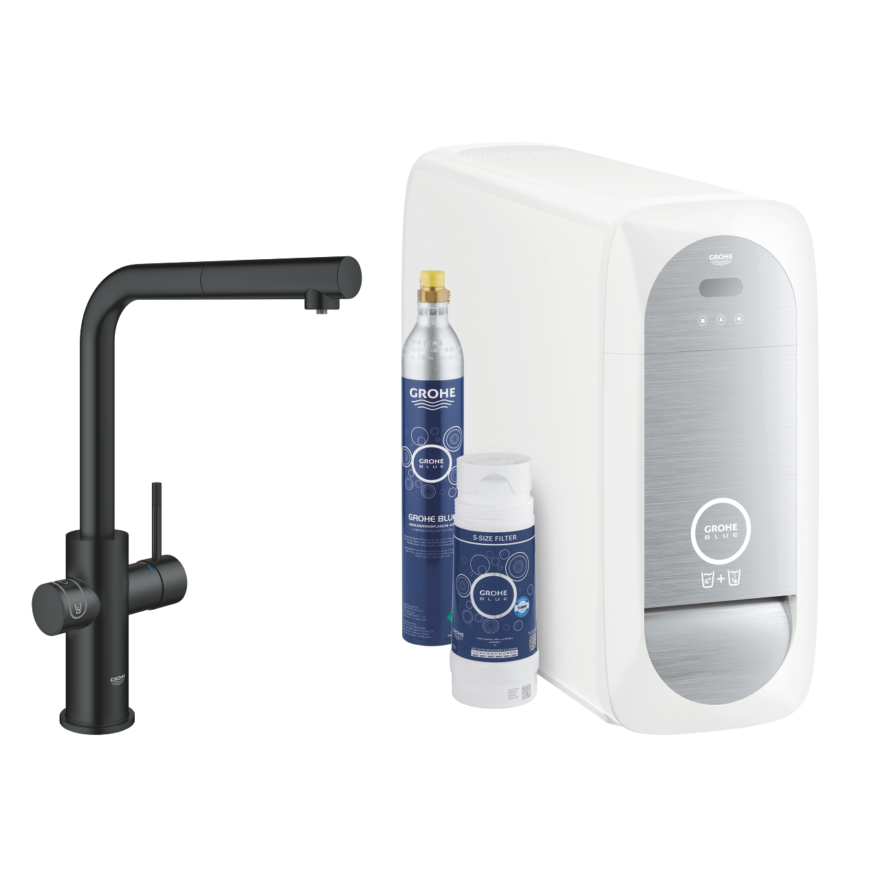 GROHE Blue Home L-kifolyós kezdőkészlet kihúzható gyöngyöztetővel, bársony fekete 31539KS0