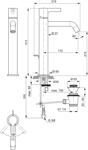 Ideal Standard JOY magasított mosdó csaptelep lefolyógarnitúrával, króm BC853AA