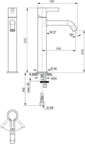 Ideal Standard JOY magasított mosdó csaptelep, króm BC782AA