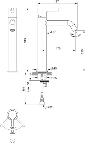 Ideal Standard JOY magasított mosdó csaptelep, szálcsiszolt arany BC854A2