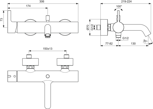 Ideal Standard JOY fali kádtöltő csaptelep, króm BC786AA